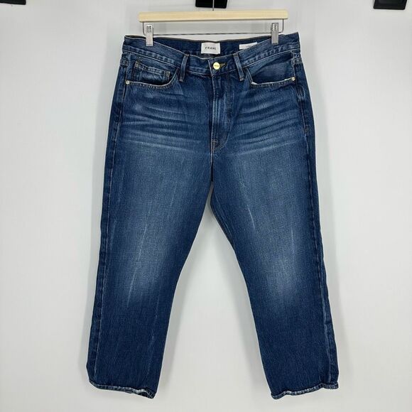 Frame Le Piper Womens Jeans Size 32 in Blue Sky High Rise Slim Straight Cropped - Picture 15 of 15